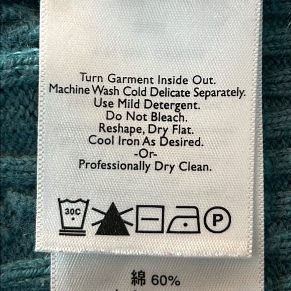 Eddie Bauer Pullover V-Neck Sweater Women’s Large Teal Cotton/Nylon/Angora Cable - Picture 10 of 12